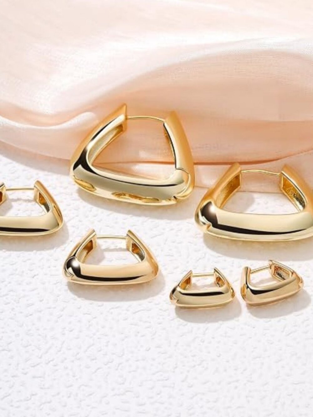 Gold Triangle Hoop Earrings Thick Chunky Geometric Punk Huggie New